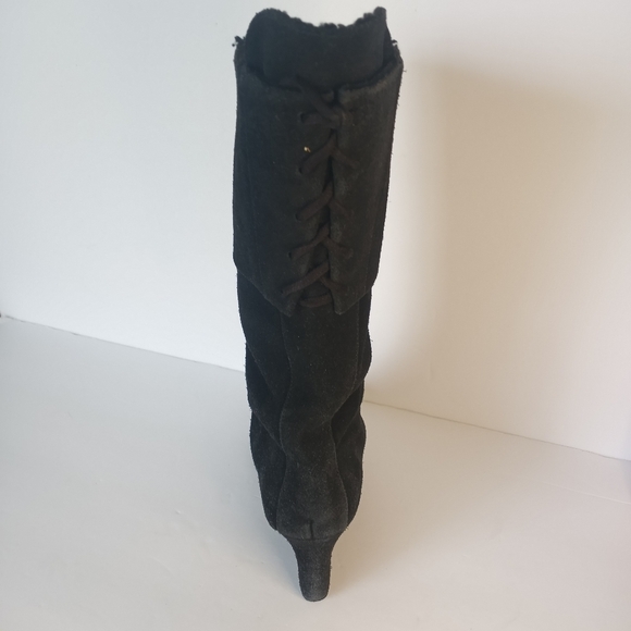 Size 8 vintage Suede Colin Stuart Wedge Leather Boots Lace Up Detail Winter Fall - Picture 3 of 16
